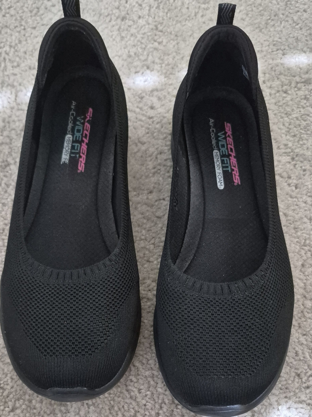Skechers Black Slip-On Knit Ballet Flats with Memory Foam